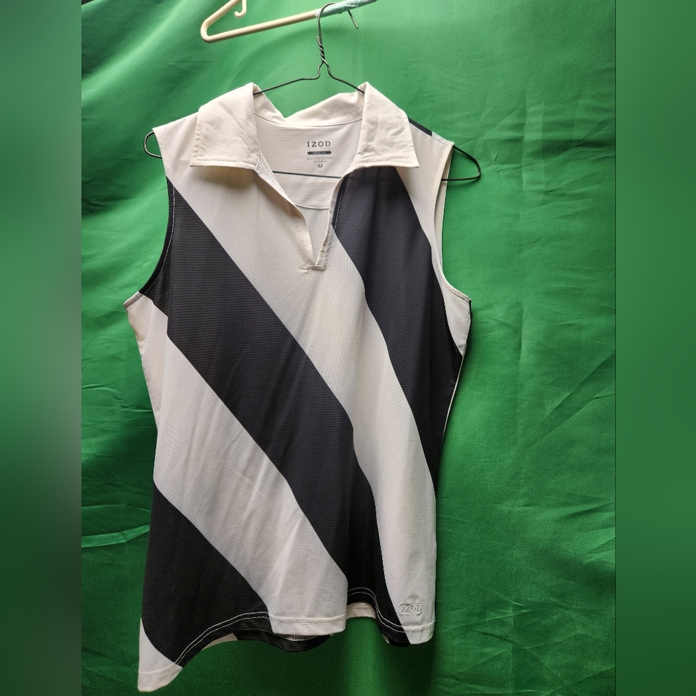Women's Izod sleeveless dark blue and striped golf shirt size medium